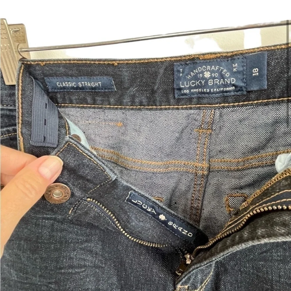 Lucky Brand Boys Classic Fit Straight Leg Gold  Stitch. Dark Blue. Size 18 #465